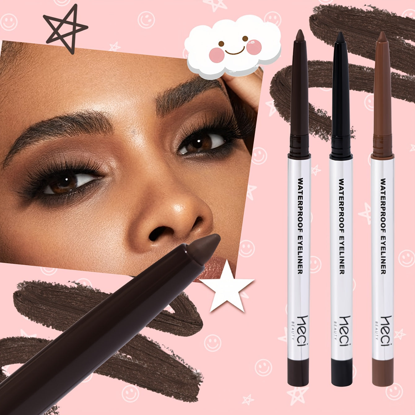 3pcs Waterproof Eyeliner Gel Pen for Sensitive Eyes, Long-Lasting, Quick-dry, Smudge-Proof Gel Cream Formula, Easy Control & Beginner Friendly Eyeliner Pencil, Matte Creamy Texture for Precision Eye Makeup, Summer Gift