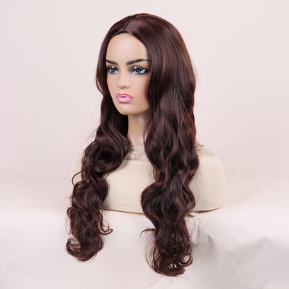 Headband Wig Curly Hair 28 Inch Long Wavy Wig for Women Big Wave Dark Brown Black Synthetic Heat Resistant Fluffy Party Wig Pompadour Style