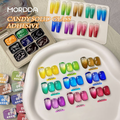 Gel Nail Polish Set 9 Colors Candy Glass Gradient Effect Fall Winter Shades Long-Lasting Durable Nail Art for Salon & Home Manicure Gift
