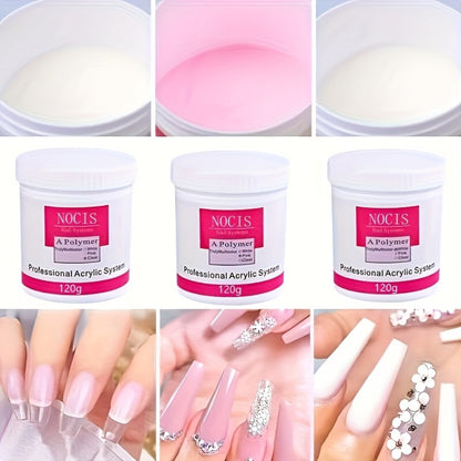 Nail Extension Powder 120g Clear Pink White No Lamp Needed Long-Lasting Acrylic Powder for Carving 3D Nail Art Professional Salon Home Use