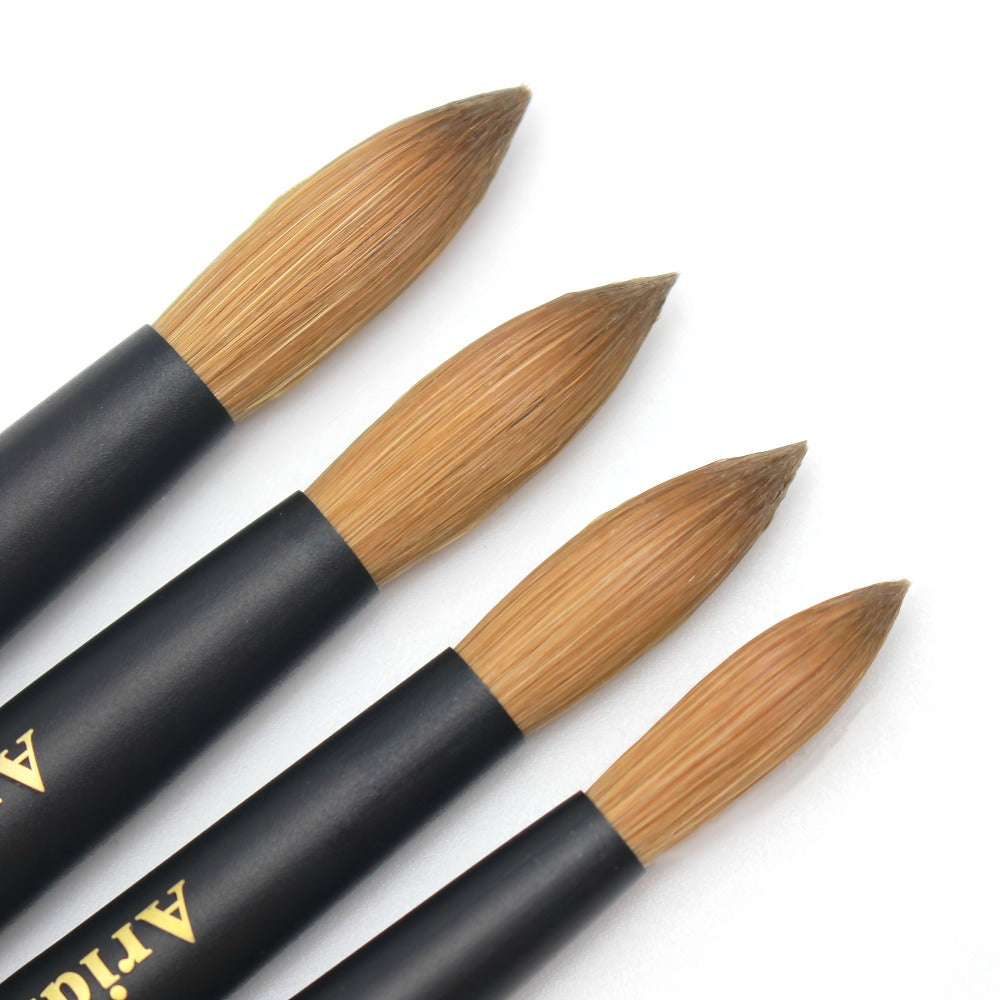 Aridito Kolinsky Round Head Acrylic Nail Art Brush Black Wooden Handle For Professional Manicure Home Salon(#8, #10, #12, #14)