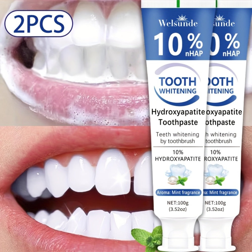 2pcs 10% Hydroxyapatite Toothpaste for Deep Cleaning & Brighter Smile, Hydroxyapatite Toothpaste - European Formula with Minty Fresh Breath, Gentle on Gums, Ideal Oral Hygiene Gift for Women & Men, suitable for everyday, Dental Care, Refreshing