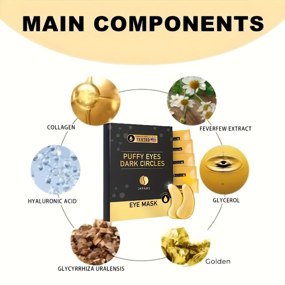 24 Pairs Of Golden Eye Masks, Collagen Skin Care Products, Glycerin And Moisturizing Ingredients, Protect The Skin's Moisture Barrier And Look Refreshed, Eye Patches, Suitable for Wedding Party Gifts, Valentine's Day Gifts, Must-have