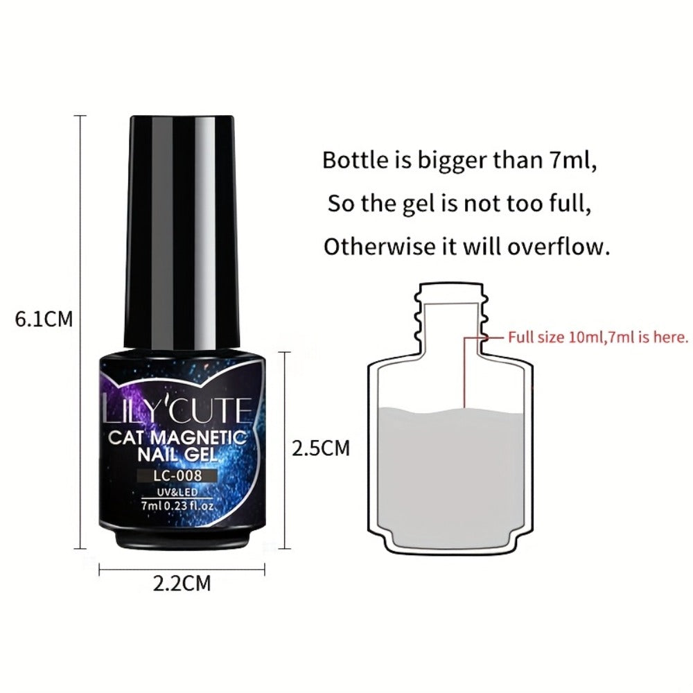 LILYCUTE 0.24oz 8pcs of Black Crystal Cat Magnetic Gel Nail Polish with Aurora Glitter, Semi-Permanent Gel for Nail Art, No Base Color Required