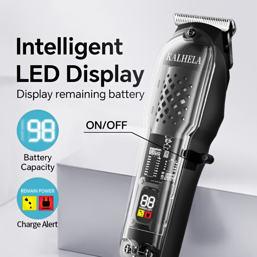 Men'S Hair Clippers | Retro Transparent Body Electric Hair Trimmer for Pompadour Styles, Professional Beard Trimmer with LCD Display, High-Power Hair Grooming Machine, USB Charging, ABS Plastic, Battery, Father'S Day Gift
