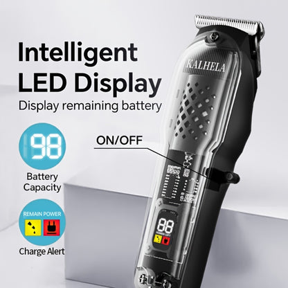 Hair Clippers for Men - Electric Hair Trimmer with LCD Display, Retro Transparent Body, USB Rechargeable Beard Trimmer for Pompadour Styles, Red Black Blue