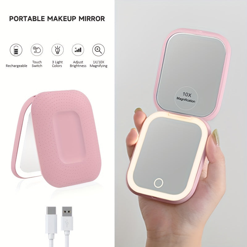 10X Travel Compact Mirror LED Magnifying Mirror With 1X/10X Magnification Small Hand Pocket Mirror, Dimmable Double Sided USB Rechargeable Touch Screen, Portable Tabletop Cosmetic, Small Lighted Mirror, Mothers Day Decorations