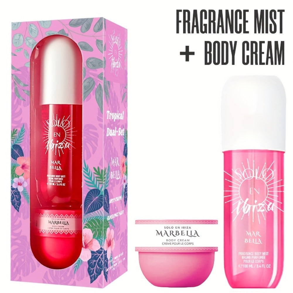 Body Hair Fragrance Mist Gift Set 2-Piece SOLO EN IBIZA Perfume Mist Body Cream Long Lasting Vanilla Fruit Scent 3.4 fl oz Unisex for Men Women 4 Scent Varieties