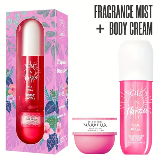 2pcs Set SOLO EN IBIZA Body & Hair Fragrance Mist & Body Cream Gift Box - 4 Scent Varieties, Long-Lasting Vanilla & Fruit Scent, 3.4fl.oz Perfume + Cream, Unisex for Men & Women, Perfume For Women Long Lasting, Long Lasting Perfume