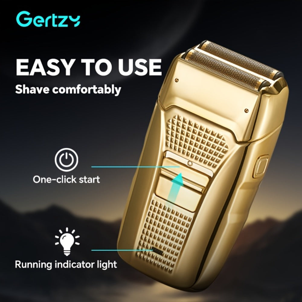 Men's Electric Foil & Bald Shaver with Rechargeable Dual Shaver Head - Cordless Wet/ Use,, Design, Lithium-Ion, 4-in-1 Attachments Compatible, -C Fast, Golden & Black Modern Design for Wet/ Shaving - Ideal for Sensitive Beige & Bald Heads (Flagship Model)
