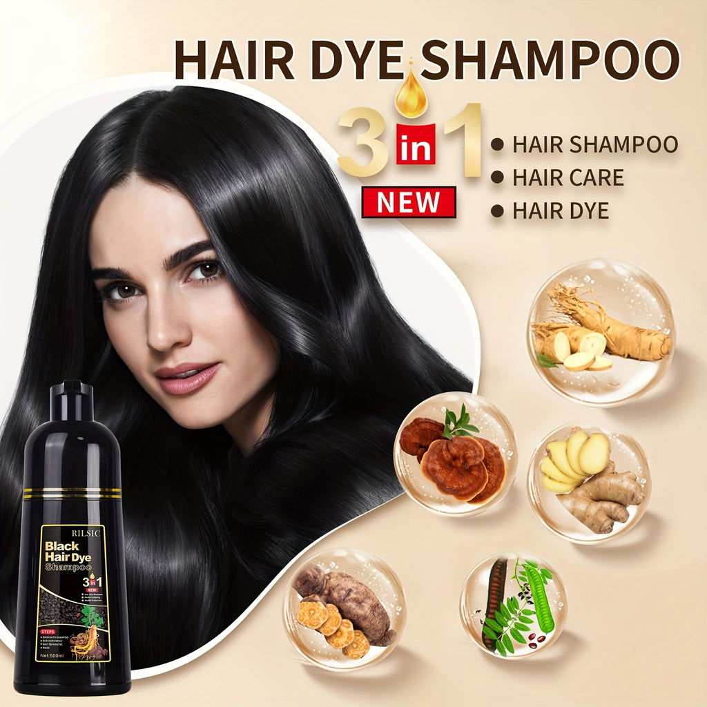 RILSIC 3pcs Hair Dye Shampoo 3-In-1 for Gray Hair, Long-Lasting And Herbal Ingredients Natural Shampoo Hair Dye Effect in Minutes Halloween Gift for Girlfriends/Boyfriends