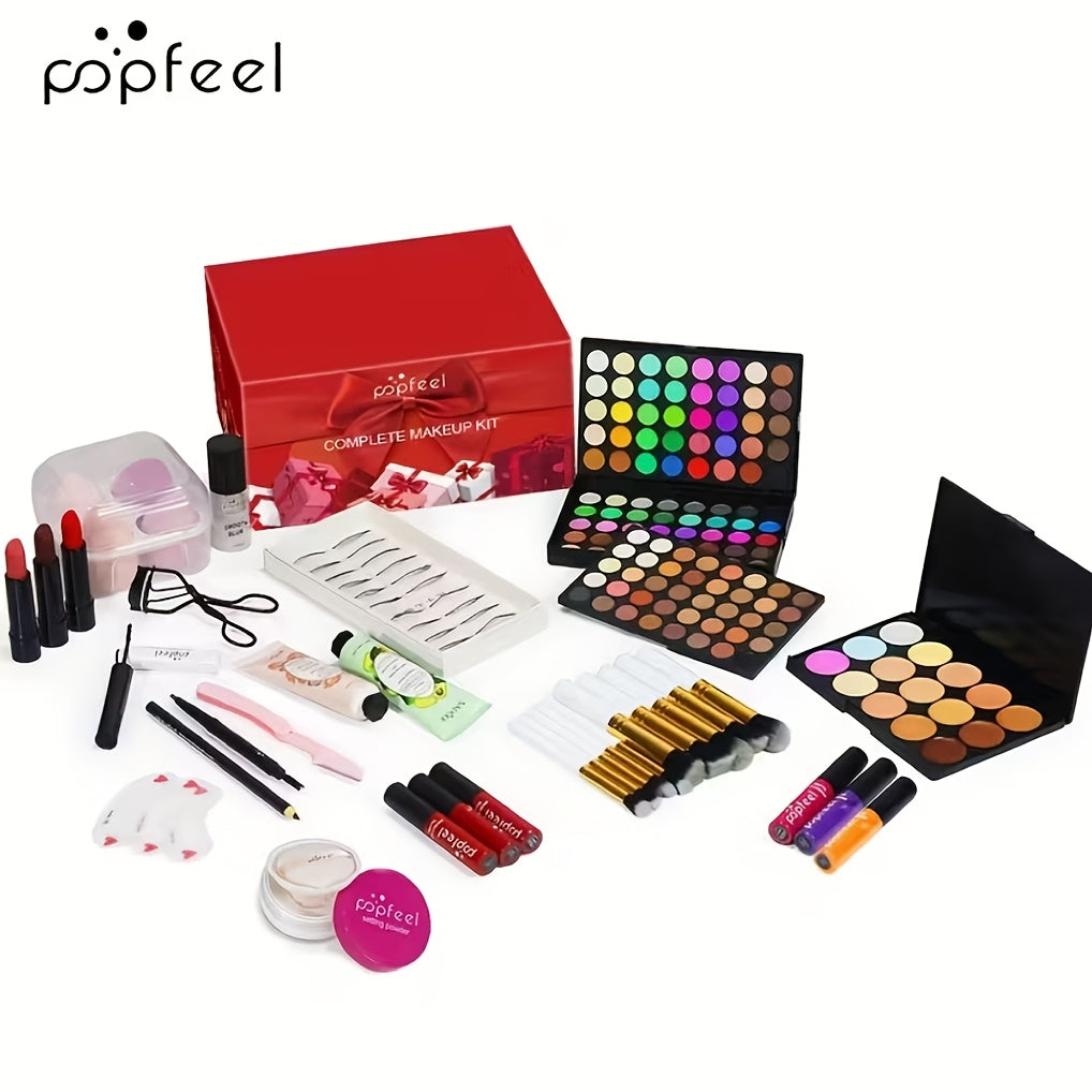 Full Face Makeup Kit All in One Complete Beauty Set with Brush - Foundation Blush Eyeshadow Palette Mascara Berry Neutral Tones Gift for Women
