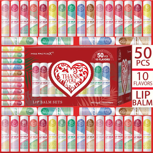 [Moisturizing Lip Balm Set] 50pcs/Box Moisturizing & Hydrating Lip Balm Set | Day and Night Use, Fruit Flavored Lip Care for Autumn-Winter Cracked Lips, Perfect Holiday Gift Choice, Unique Gift Pack