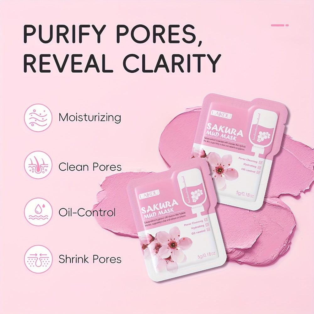 50pcs Sakura Skincare Set | 10 Packs Each of Sakura Mud Mask, Sleeping Mask, Peach Scent Body Cleansing Scrub, Nutritional Lip Mask, Sakura Moisturizing Toner | Gentle Cleansing, Moisturizing, Easy to Travel, Suitable for All Skin Types