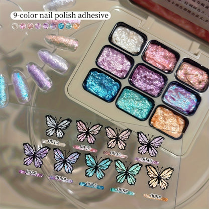 Fairy Powder Nail Art Gel Set 9 Colors - Nine-Grid Special Effect Milky Way Galaxy Gel Polish Alcohol Free UV LED Soak Off - Long Lasting Glitter Nail Gel for Salon & Home DIY Women