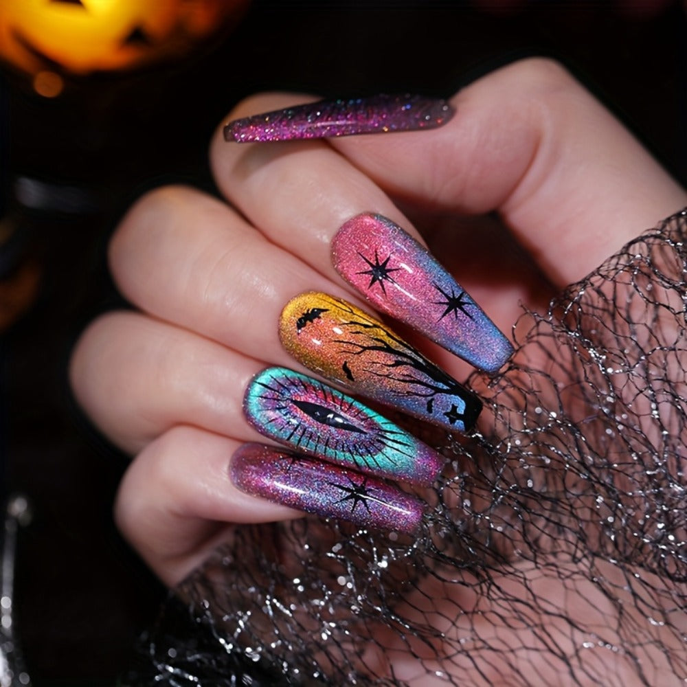 BORN PRETTY 0.34oz 6pcs Double Light Reflective Glass Cat Magnetic Gel Polish for Halloween Party Sparkling Rainbow Color Gel Soak Off