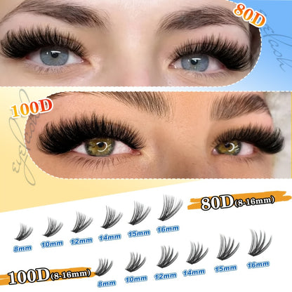 Lash Clusters Kit 720Pcs Individual Eyelash Extensions 30D 50D 80D 100D C Curl Wispy Cluster Lashes with Bond Glue & Tweezers DIY Lash Extension Kit for Beginners Natural Dramatic Eye Look