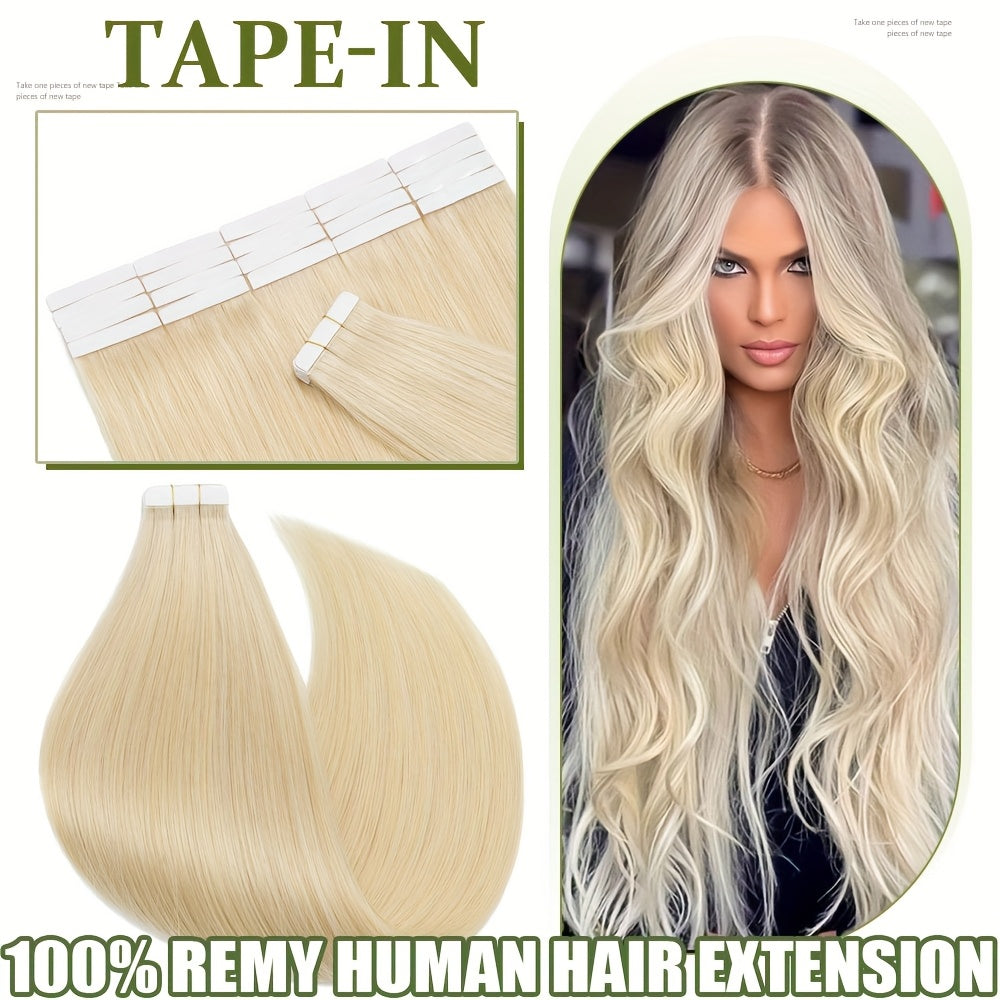 10pcs (10pcs Each) Brazilian Remy Human Hair Tape-In Extensions - Natural Straight Hair 12" 14" 16" 18" 20" 22" 24" Lengths, Invisible Tape-In Weft, 100% for Men &, Blonde/Brown/Blonde Ombre Highlights (Seamless Blending