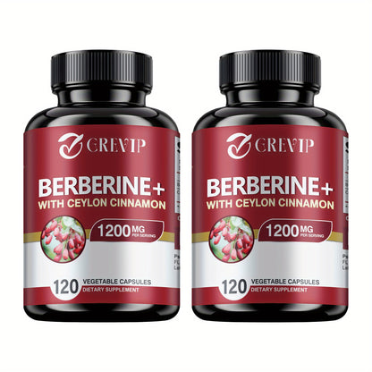 Berberine + Ceylon Cinnamon Supplement 120 Capsules – Support Healthy Cholesterol, Blood Sugar & Heart Health | Berberine HCl Dietary Supplement for Women & Men