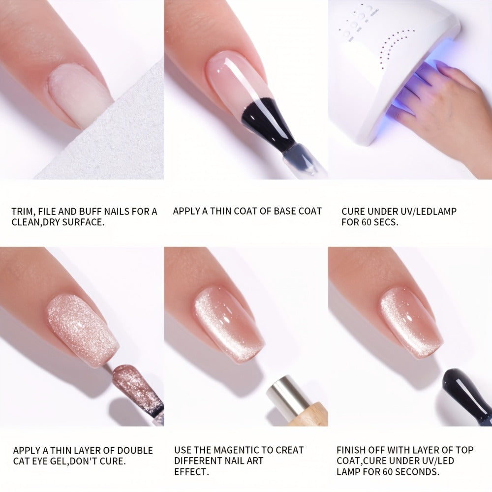 Cat Eye Nail Trends 2025 Holographic Nail Art 2pcs Set 0.51oz Reflective Cat's Eye Magnetic Nail Gel Soaking LED Gel Salon Female Nail Art Tools Fashion Nail Gel