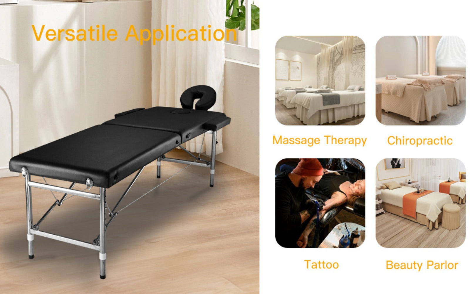 Massage Table Portable Adjustable 24" Wide Black Aluminum 3-Folding Spa Bed, Ideal for Tattoo Chair, Lash Bed, and Esthetician Massage Bed for Professionals Massage Tables Portable