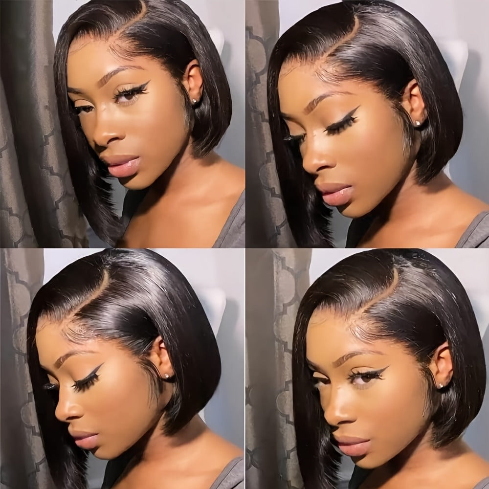 Lace Front Bob Wig Human Hair T Part 13x4 Pre-Plucked 180% Density Straight Side Part Natural Black Women 8 10 12 14 Inch Short Wig
