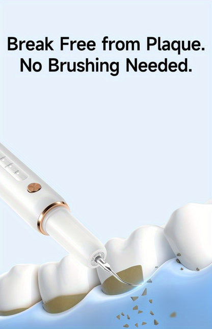 Electric Tooth Cleaner 5-Speed Ultrasonic Tartar Remover USB Rechargeable IPX6 Waterproof Dental Scaler with LED Light Mirror 2 Tips Plaque Stain Removal Tool for Home Oral Care
