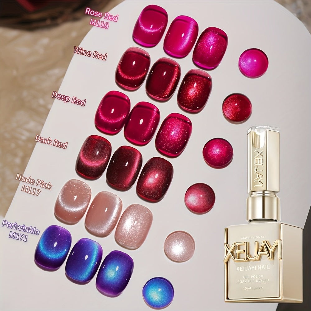 Cat Eye Nail Trends 2025 Holographic Nail Art 6pcs/Set 0.51oz Reflective Cat's Eye Magnetic Nail Gel Soaking LED Gel Salon Female Nail Art Tools Fashion Nail Gel