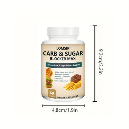 Carb & Sugar Blocker Supplement with White Kidney Bean, Gymnema Sylvestre, Mulberry Leaf & L-Carnitine — Carbohydrate & Blood Sugar Balance Support for Men & Women, 60 Capsules