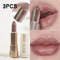 3pcs Nude Brown Pearlescent Lipstick Chewy Golden Metallic Texture with Golden Bling Glitter Lipstick Suitable for All Light Beige Daily Light Makeup Plain Face Available for Music Festival