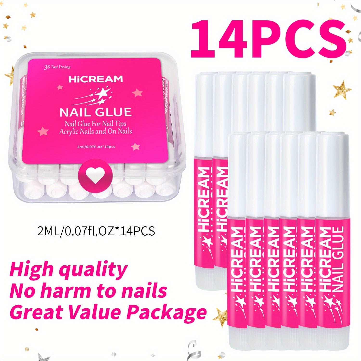 Complete Nail Glue Set - Water-Resistant, Unscented Liquid Adhesive for Press On Nails with 2pcs 0.24oz Brush On Nail Glue & 12pcs 0.07oz Bottles - Perfect for Nail Art And DIY Nail Enhancement (14pcs/28pcs)