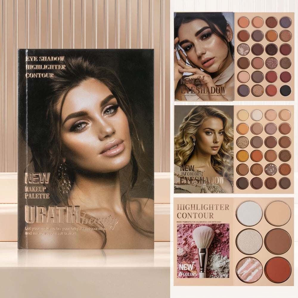 Three-layer Eyeshadow Blush Highlighter Loose Powder Integrated Palette, Book-style Folding Makeup Palette, Holiday Gift Makeup Palette