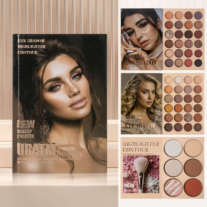 Eyeshadow Palette Blush Highlighter Loose Powder 3-in-1 Compact Makeup Palette, Book-style Folding Design, Holiday Gift Set for Women