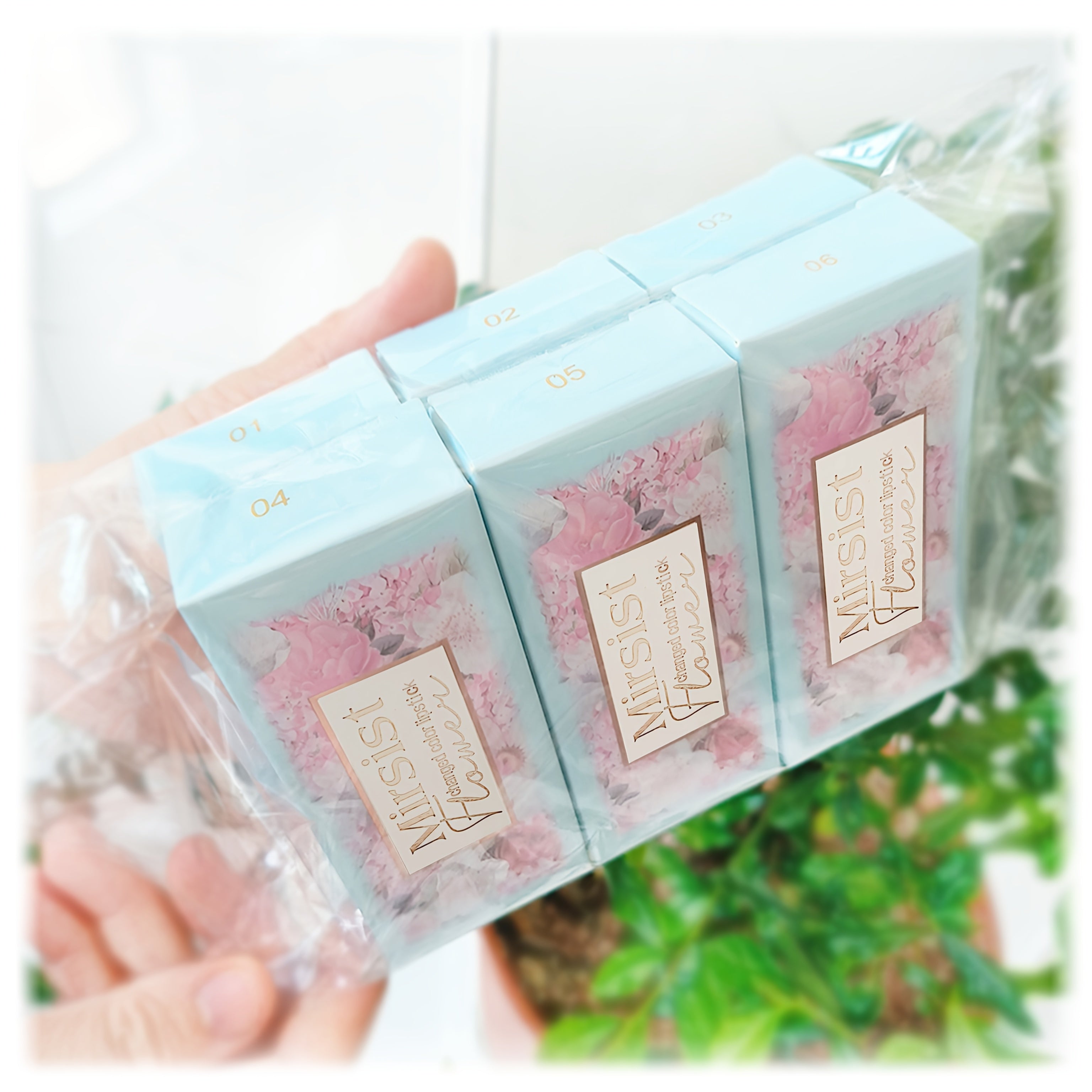 Group of Six Mirsist Flower Changed Color for Lips in Opp Bags Six-In-One Flavored Color Changing Lipstick Transparent Change to Pink Lip Balm Popular Beauty Makeup