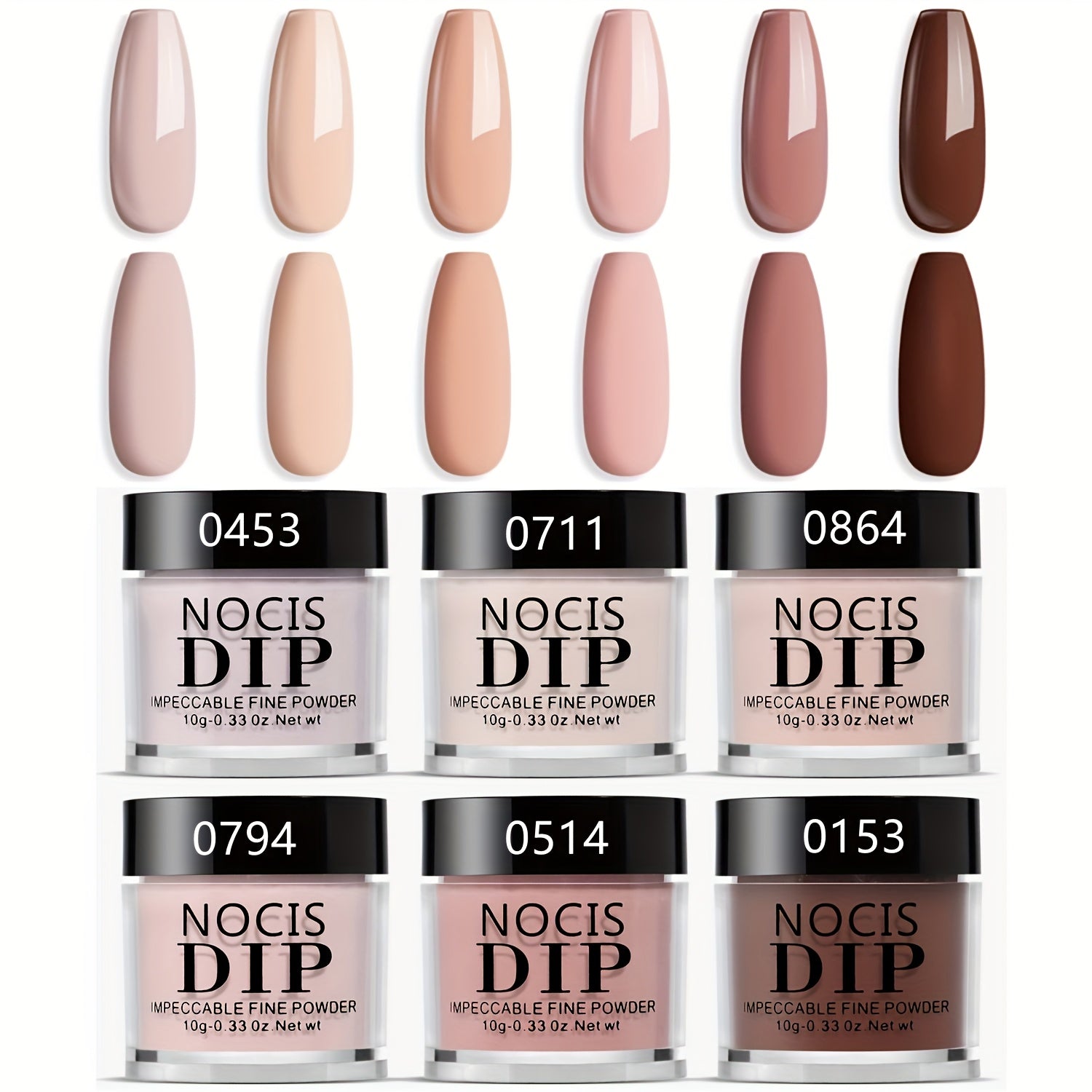 NOCIS 6pcs Nude Acrylic Dipping Powder Set - All Seasons Light Beige Tones, Brown Neutral Shades for 3D Nail Art, French Extensions & Carving, Odorless, No Power Needed, Perfect Gift for Women