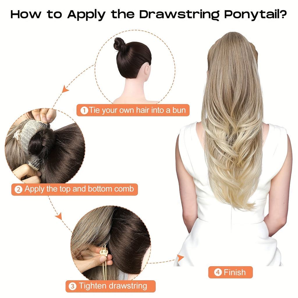 [Synthetic Ponytail Extensions] Drawstring Ponytail Blonde Synthetic Pony Tails Hair Clip In Ponytail Hair Extensions Black Ponytail Extension, Drawstring Ponytail For Women Layered Long Wavy Pony Tails Hair Extensions, Synthetic Hair Extensions Ponytail