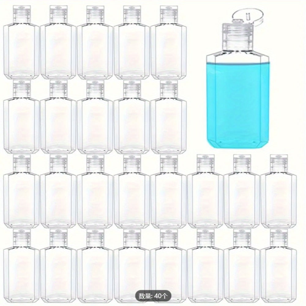 40pcs 2oz Clear Plastic Flip Cap Bottles - Travel-Size Hand Sanitizer, Shampoo, Soap, Toner & Lotion Containers - Portable & Refillable for Easy Dispensing
