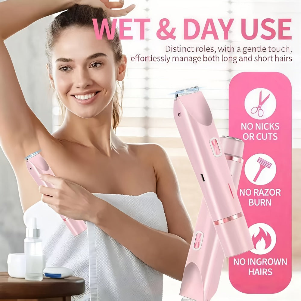 Women'S Electric Shaver, 2-in-1 Electric Shaver, Women'S Electric Shaver Suitable For Face, Nose, Legs And Underarms, Women'S Bikini Trimmer, 67 Waterproof, Wet And Dry Use, Painless, Rechargeable - Portable Hair Shaver