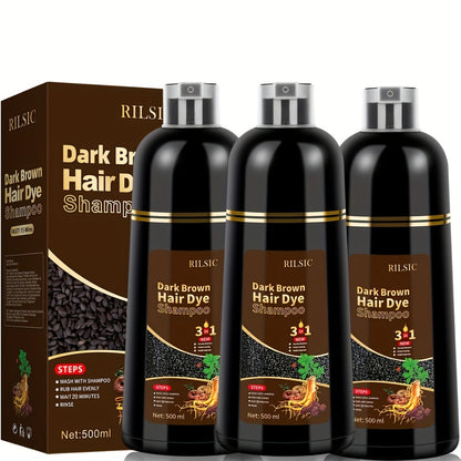 Hair Dye Shampoo 3-in-1 Gray Coverage 3-Pack | Long-Lasting Herbal Natural Formula | Color Effect in Minutes | Black Brown Chestnut Brown