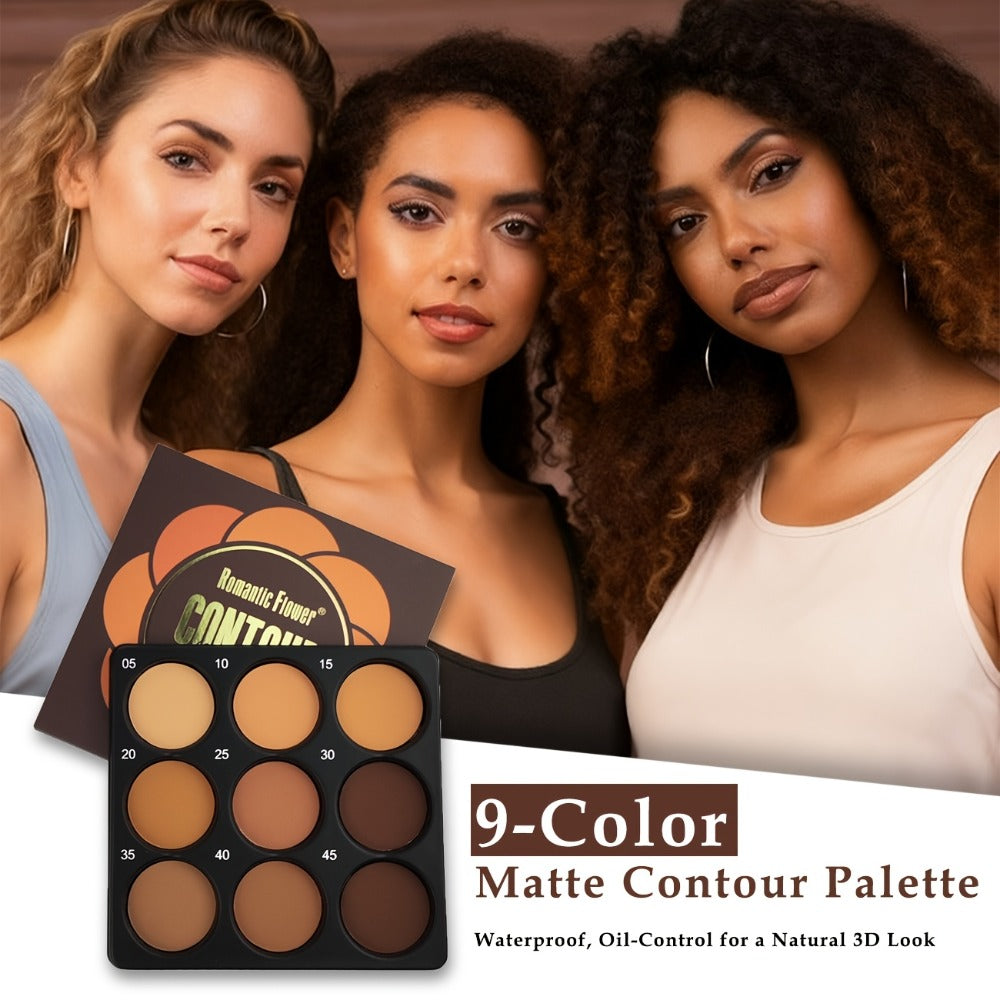 Contour Palette 9 Colors — Matte Face Contouring & Bronzer Kit, Deep Brown Tones, Multi-Functional Professional Makeup for All Skin Tones, Daily, Party & Date Looks, Ideal Holiday Gift