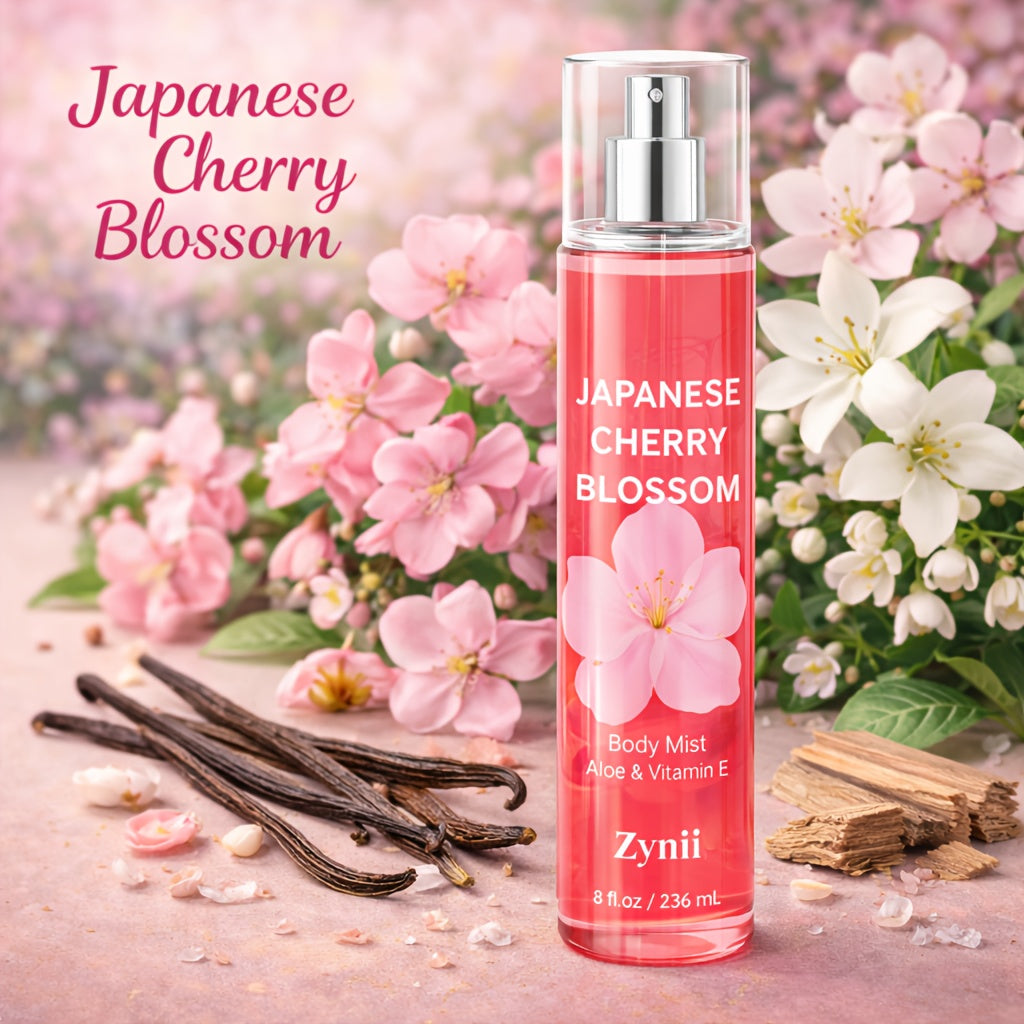Japanese Cherry Blossoms Scented Body Mist with A Fruity-floral Sweet Aroma That Lasts 7-8 Hours. Perfect for Travel, Surprise Birthday Gifts, And Valentine's Day. Infused with Pheromones to Boost Confidence, Ideal for Beach Dates And Pool Parties.