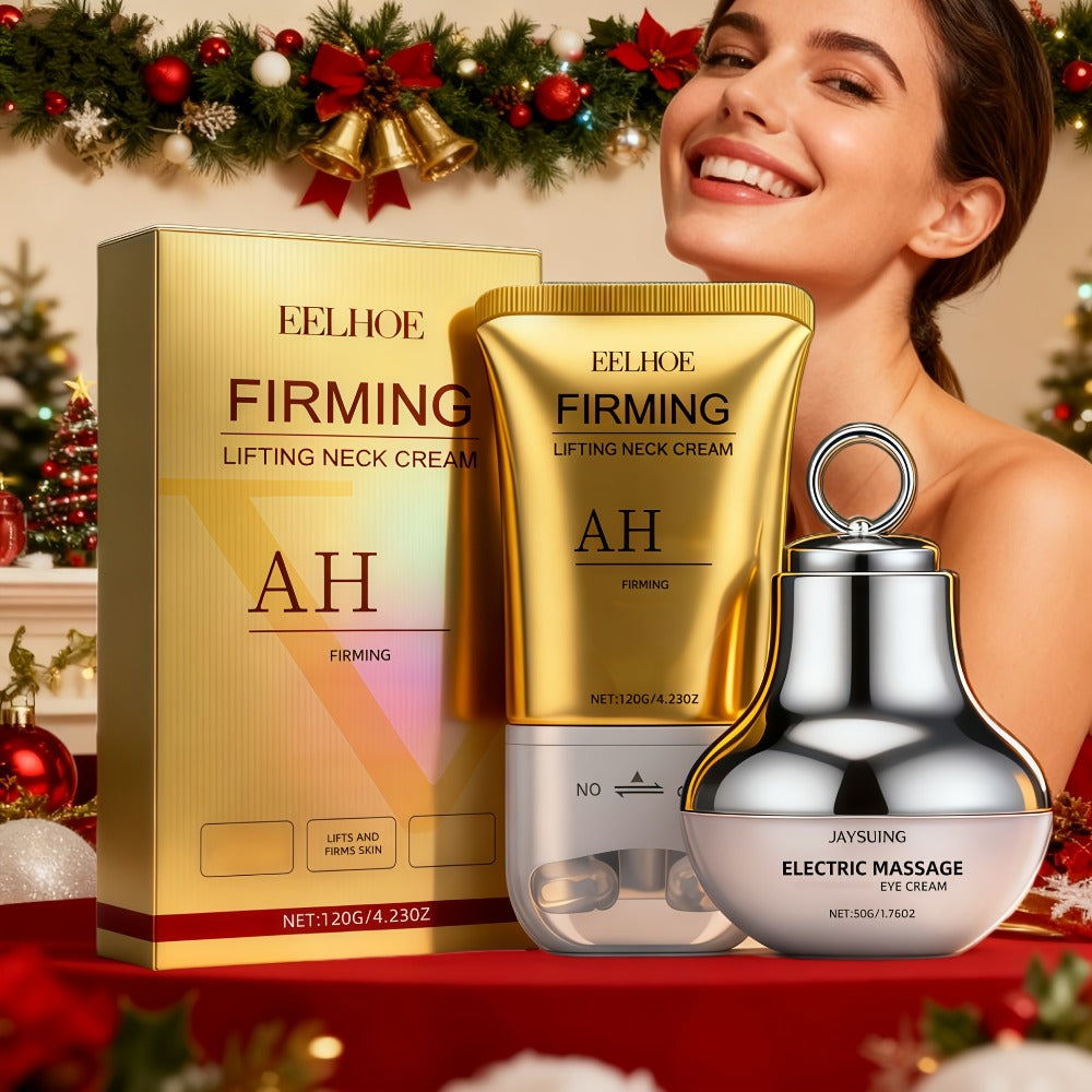 [Instant Tightens]Eye And Neck Firming Care Kits 2pcs, Containing Firming Eye Cream And Neck Care Roller Cream, Containing Small Fruit Coffee Seed Extract, Hyaluronic Acid, Perfect Gift, Gift, Fall Winter Skincare, Fast-Dry, Non-Sticky