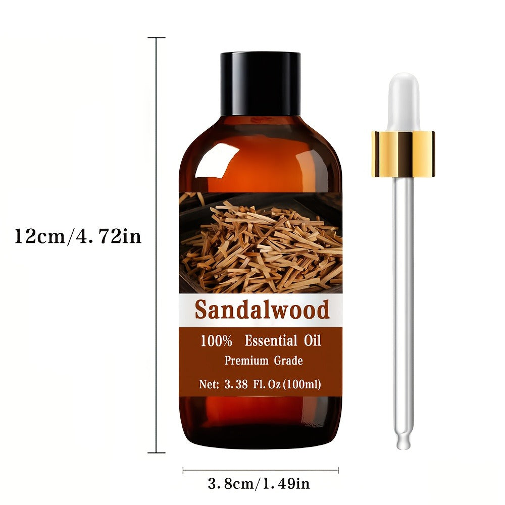 Sandalwood Essential Oil 100% Pure Natural 100ml 3.38oz for Hair Skin Nail Care Massage Aromatherapy Diffuser Meditation Moisturizing Body Oil Gift for Men & Women