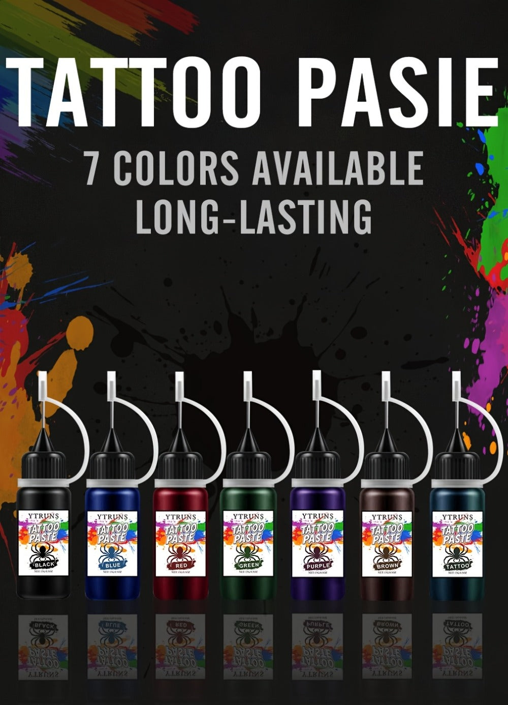 YTRUNS Temporary Tattoo Ink - Fast-Drying Waterproof Tattoo Paint Featuring 7 Bright Colors (Red, Purple, Blue, Green, Orange, Pink) - Gentle Body Art for Celebrations, Festivals
