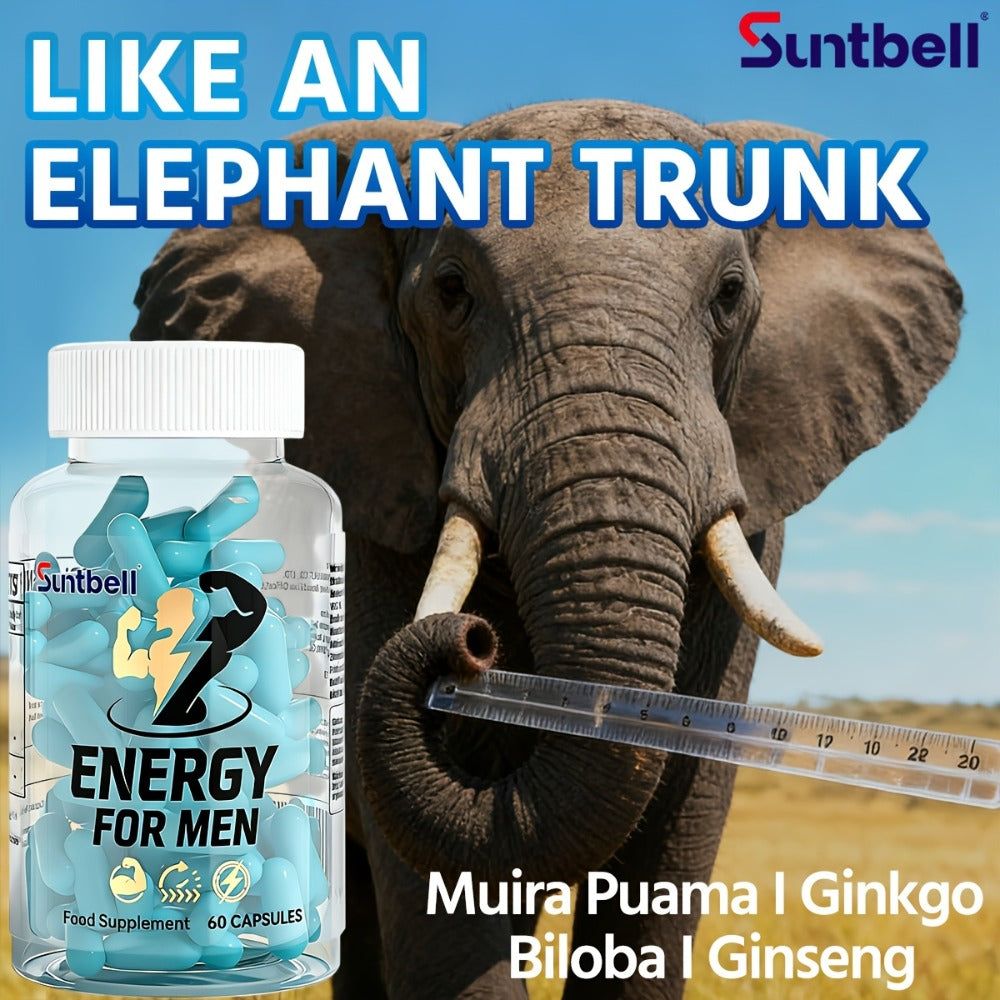 Energy Supplement for Men, with Horny Goat, Tongkat Ali, Maca, L-Citrulline, Support Hormone, Provide Energy, Men's Health Capsules, Gift for Lover, 60 Capsules