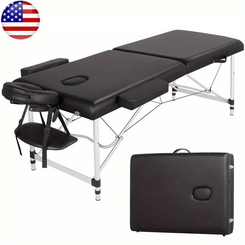 Massage Table Portable Adjustable 24" Wide Black Aluminum 3-Folding Spa Bed, Ideal for Tattoo Chair, Lash Bed, and Esthetician Massage Bed for Professionals Massage Tables Portable