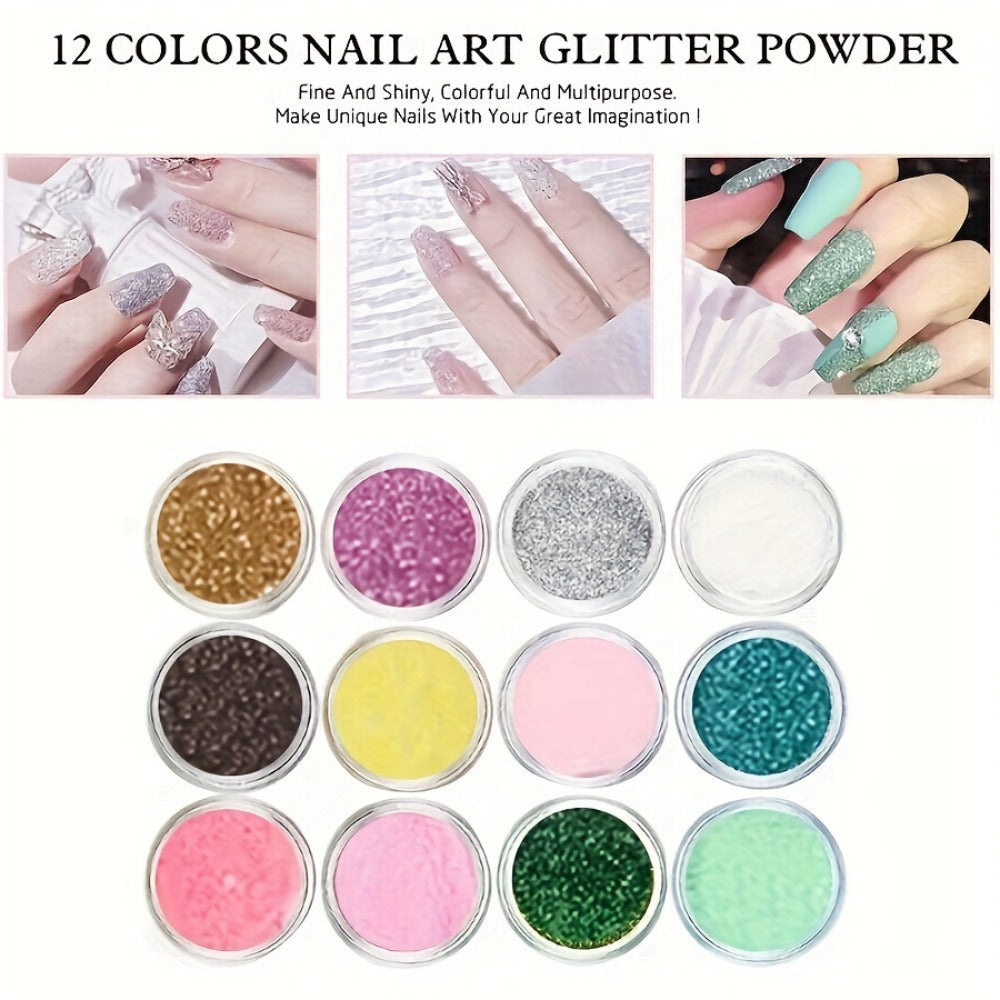 Acrylic Nail Kit for Beginners 12 Color Glitter Acrylic Powder White Clear Pink Acrylic Powder Nails Extension Professional Nails Kit Acrylic Set Manicure Tools Acrylic Supplies for Women