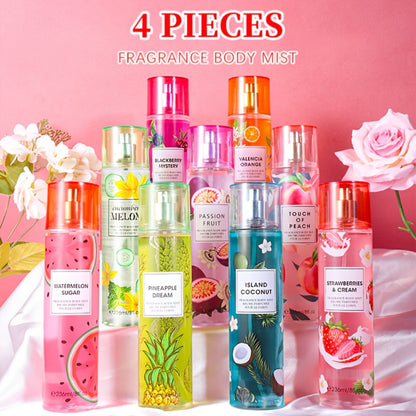 Body Spray for Women 4-Pack 8.4oz Each - Floral & Fruity Hair & Body Fragrance Mist Set 20 Scents Long Lasting Daily Use Gift