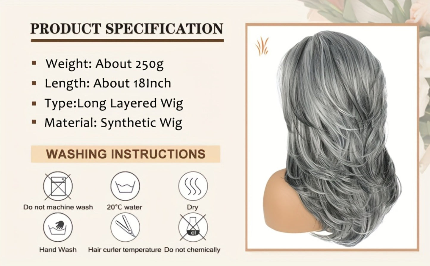 Grey Wig for Women Long Layered Silvery Wavy Synthetic Wig with Highlights 18 Inch Rose Net Cap Beginner Friendly Natural Look Daily Wear Party Cosplay