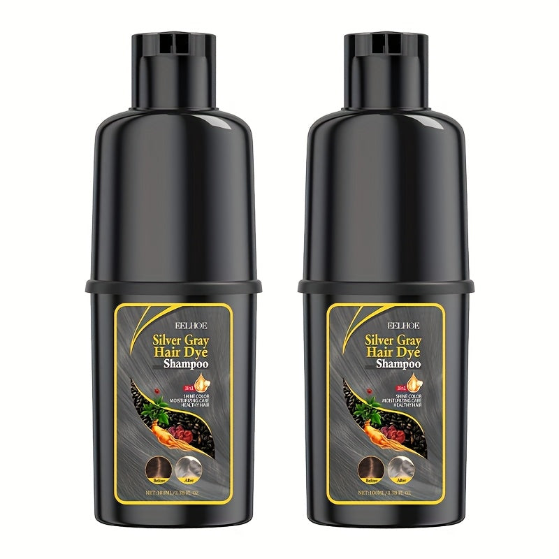 2 Bottles Silvery Gray Hair Color Shampoo - Moisturizing Hair Care And Nourishing & Smooth, Easy to Color, Natural Herbal Hair Color Shampoo, 3.38oz/Bottles for Valentine's Day